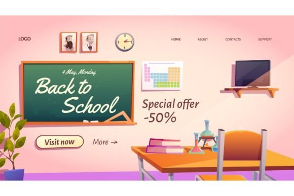 Back to School Cartoon Landing Page